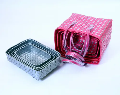 Chettinad Pink and Grey  Regular Baskets With Lid-Set of 5